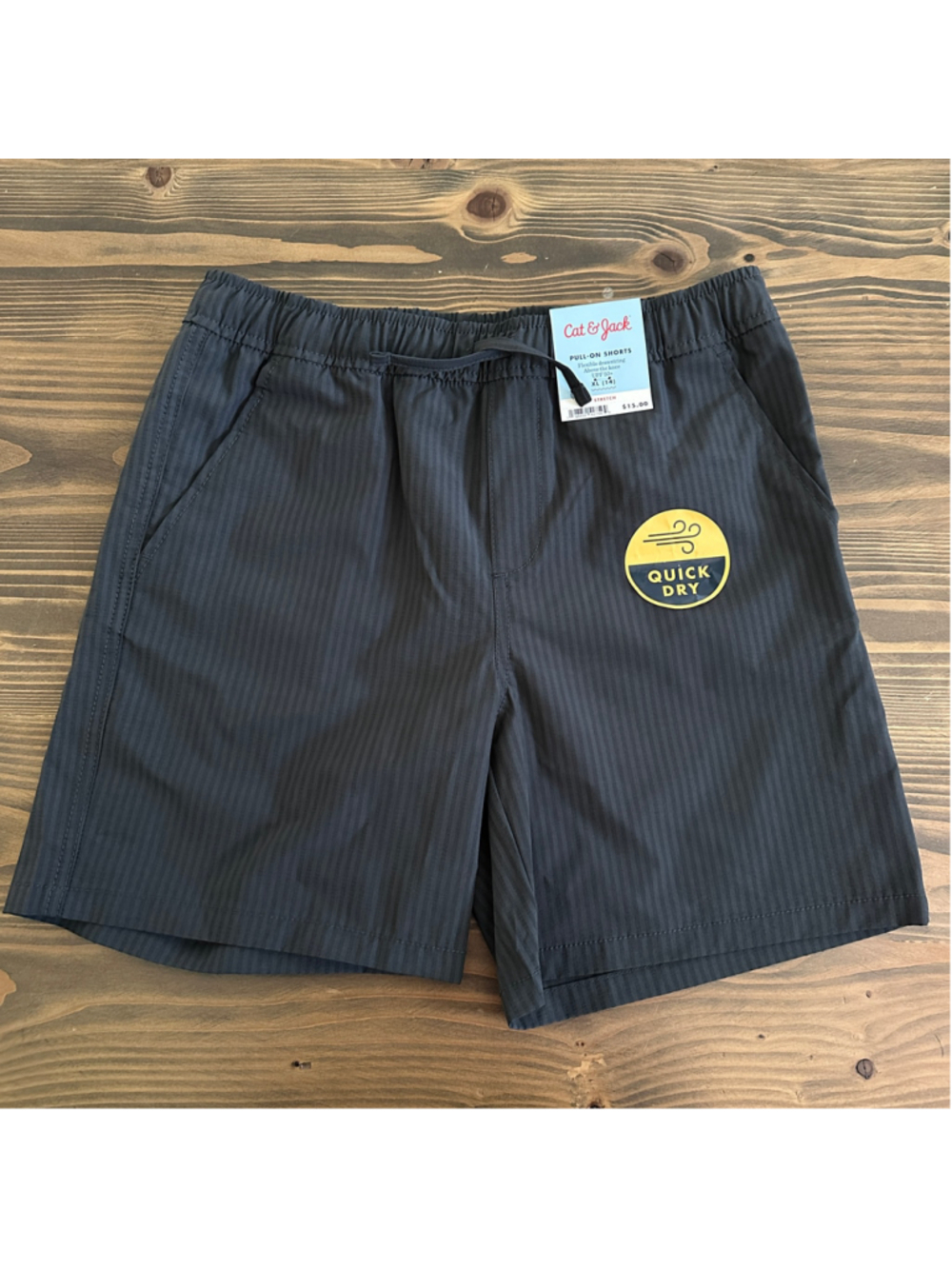 Boys Cat & Jack Quick Dry Pull-On Shorts XL 14 Black Striped UPF 50+ NWT